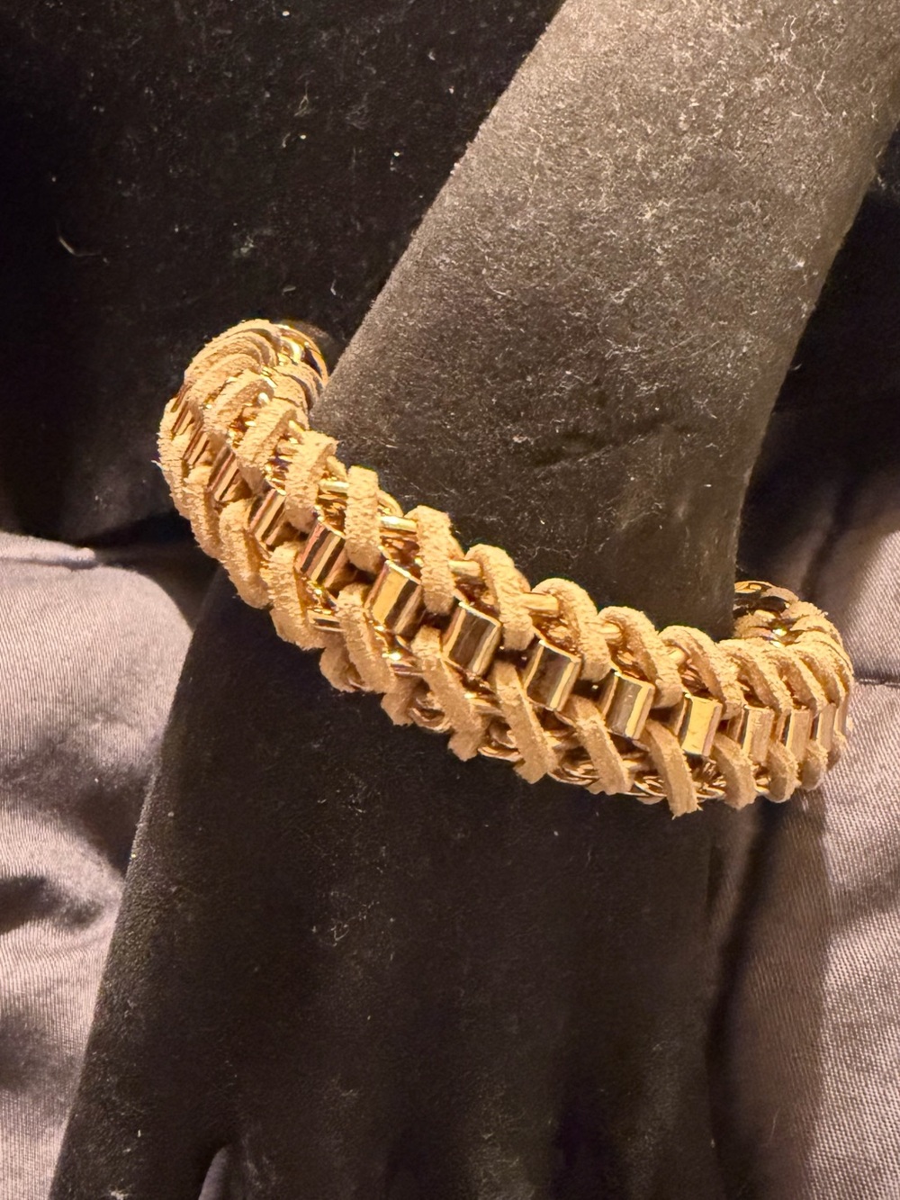 BCBGMaxAzria Gold and Tan Braided Leather Link Bracelet